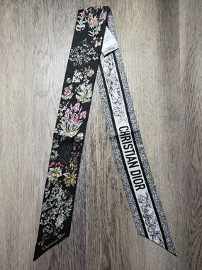 Christian Dior Mitza Oblique Floral Silk Scarf Black